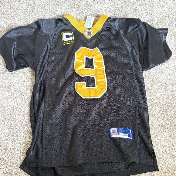 New Orleans Saints NFL Jersey Reebok Size L Kids Brees #9 Football OnField Black - Picture 1 of 9